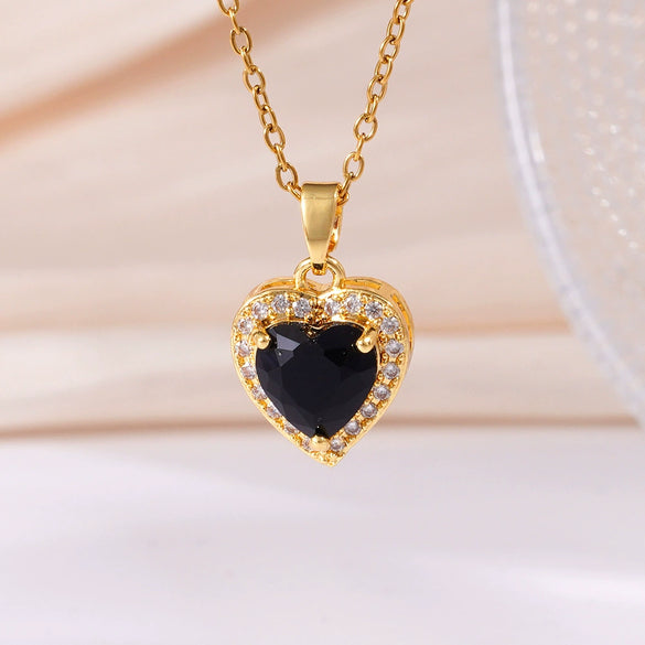 Wholesale Women's Copper Heart Shape Pendant Necklace With Mixed Gemstone Setting And Electroplating O Word Chain