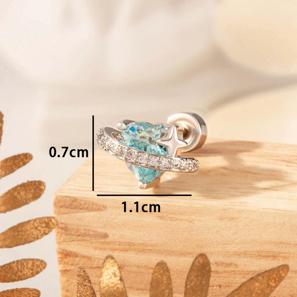 Wholesale Women's Copper Heart Shape Titanium Steel Screw Ear Bone Nail Earrings Set With Diamonds Sweet Cute Design Sense Niche