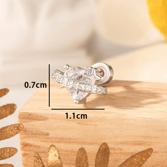 Wholesale Women's Copper Heart Shape Titanium Steel Screw Ear Bone Nail Earrings Set With Diamonds Sweet Cute Design Sense Niche