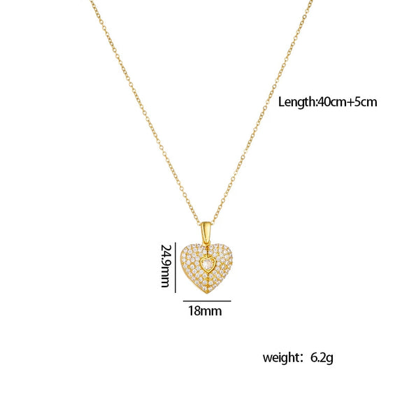 Wholesale Women's Copper Heart Shaped And Bow Patterned Necklace With Mixed Gem Inlay And O Chain