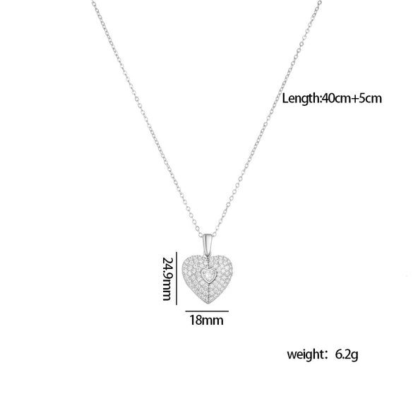 Wholesale Women's Copper Heart Shaped And Bow Patterned Necklace With Mixed Gem Inlay And O Chain