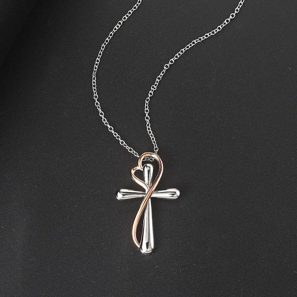 Wholesale Women's Copper Heart Shaped Cross Color Separation Plating Pendant Clavicle Chain Necklace