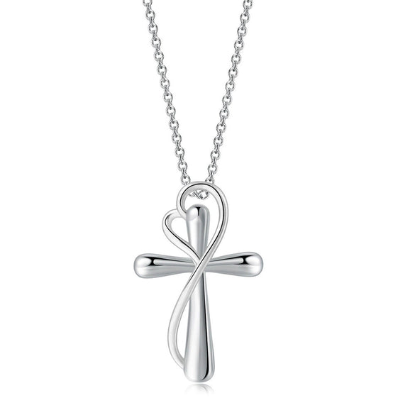 Wholesale Women's Copper Heart Shaped Cross Color Separation Plating Pendant Clavicle Chain Necklace