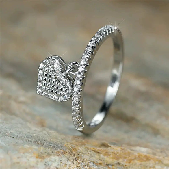 Wholesale Women's Copper Heart Shaped Fantasy Love Pendant Ring With Microinlaid Zircon And Geometric Style