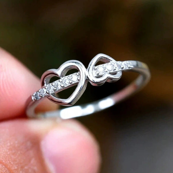 Wholesale Women's Copper Heart Shaped Zircon Inlaid Ring Sweet Geometric Style