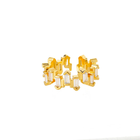 Wholesale Women's Copper Heartshaped Geometric Zircon Ring Gold Inlaid