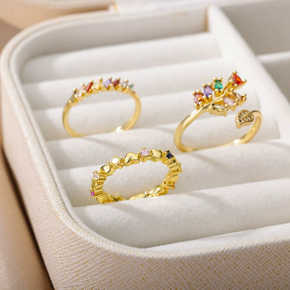 Wholesale Women's Copper Heartshaped Geometric Zircon Ring Gold Inlaid