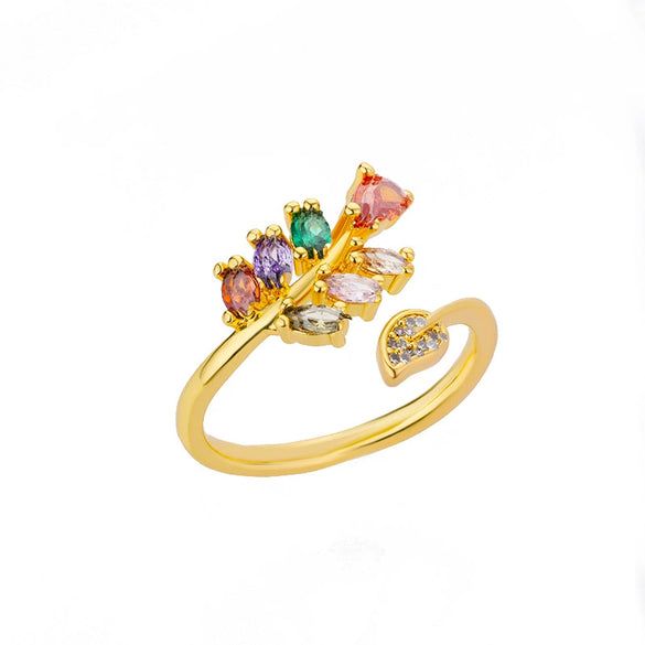 Wholesale Women's Copper Heartshaped Geometric Zircon Ring Gold Inlaid