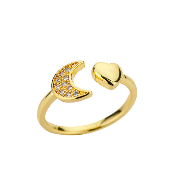 Wholesale Women's Copper Heartshaped Gold Inlaid Opening Ring
