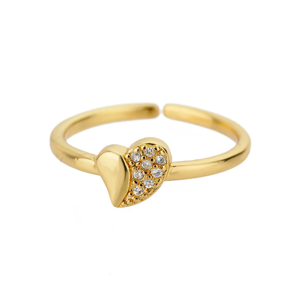 Wholesale Women's Copper Heartshaped Gold Inlaid Opening Ring