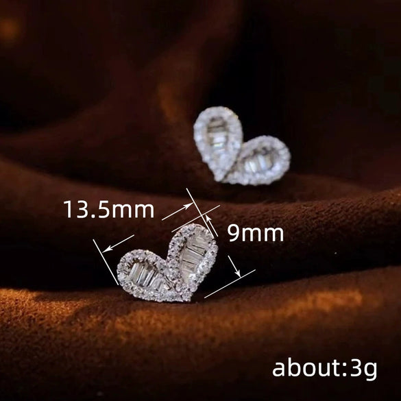 Wholesale Women's Copper Heartshaped Niche Style Earrings With Geometric Pattern And Inlaid Zircon