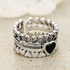 Wholesale Women's Copper Heartshaped Ring With Geometric Pattern And French Retro Style Electroplating Process