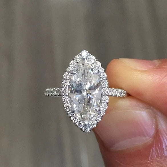 Wholesale Women's Copper Horse Eyeshaped Microinlaid Zircon Engagement And Wedding Ring With Geometric Style