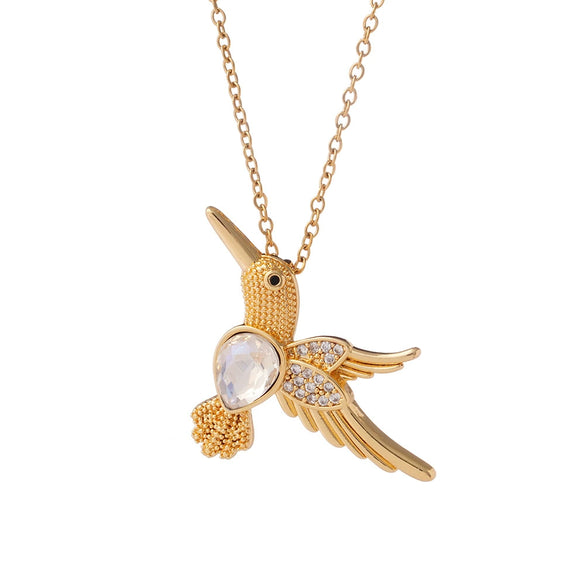 Wholesale Women's Copper Hummingbird Pendant Necklace With Mixed Gemstone Inlay And Gold Plated O Chain Light Luxury Style