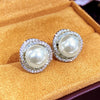 Wholesale Women's Copper Imitation Pearl Earrings With Geometric Design And Microinlaid Zirconia