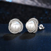 Wholesale Women's Copper Imitation Pearl Earrings With Geometric Design And Microinlaid Zirconia