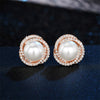 Wholesale Women's Copper Imitation Pearl Earrings With Geometric Design And Microinlaid Zirconia