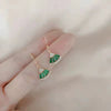 Wholesale Women's Copper Inlaid Emerald Green Zircon Retro Fan Geometric Earrings