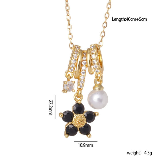 Wholesale Women's Copper Inlaid Mixed Gemstone Flower Tassel Pendant O Chain Necklace With Electroplating Treatment