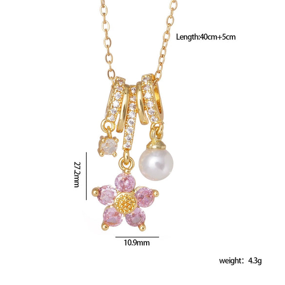Wholesale Women's Copper Inlaid Mixed Gemstone Flower Tassel Pendant O Chain Necklace With Electroplating Treatment