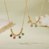 Wholesale Women's Copper Inlaid With Colored Diamonds Starshaped And Flower Petal Bead Splicing Necklace With Zirconia Design