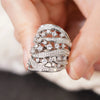 Wholesale Women's Copper Inlaid Zircon Geometric Line Elegant Heavy Industry Design Ring