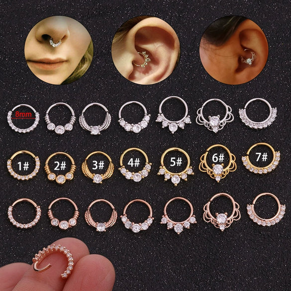 Wholesale Women's Copper Inlaid Zircon Geometric Nose Ring For Body Puncture Jewelry