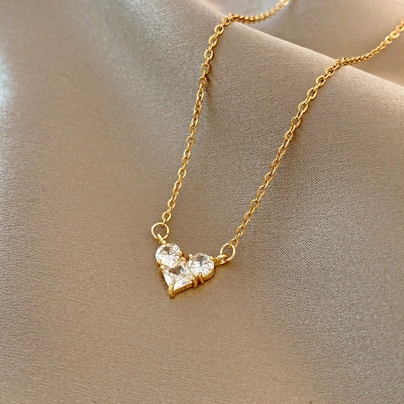 Wholesale Women's Copper Inlaid Zircon Geometric Pendant Necklace With Stainless Steel Box Chain