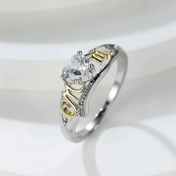 Wholesale Women's Copper Inlaid Zircon Heart Shape Geometric Ring