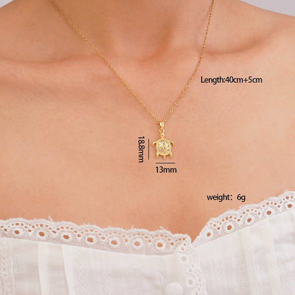 Wholesale Women's Copper Inlaid Zircon Ocean Series Turtle Pendant Necklace Electroplated Animal Zodiac Stylish Fashion Versatile Clavicle Chain Jewelry