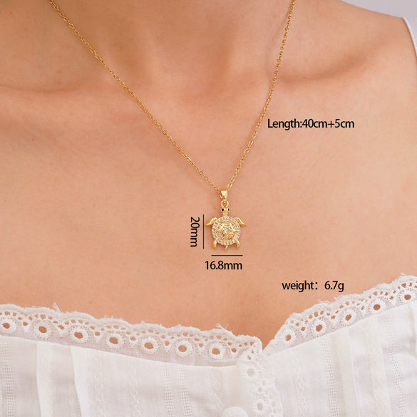 Wholesale Women's Copper Inlaid Zircon Ocean Series Turtle Pendant Necklace Electroplated Animal Zodiac Stylish Fashion Versatile Clavicle Chain Jewelry