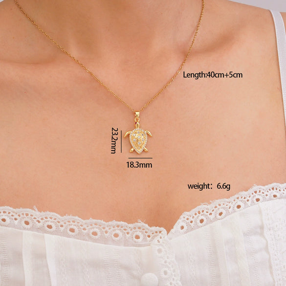 Wholesale Women's Copper Inlaid Zircon Ocean Series Turtle Pendant Necklace Electroplated Animal Zodiac Stylish Fashion Versatile Clavicle Chain Jewelry