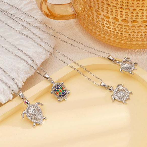 Wholesale Women's Copper Inlaid Zircon Ocean Series Turtle Pendant Necklace Electroplated Animal Zodiac Stylish Fashion Versatile Clavicle Chain Jewelry