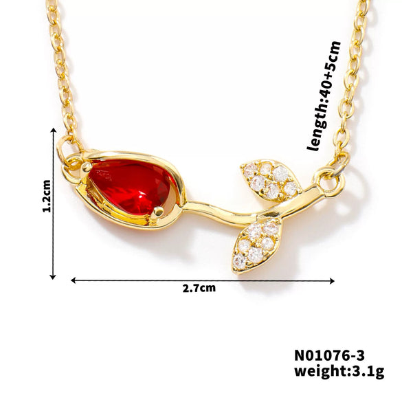 Wholesale Women's Copper Inlaid Zircon Tulip Pendant O Shaped Chain Accessories With Electroplating Design