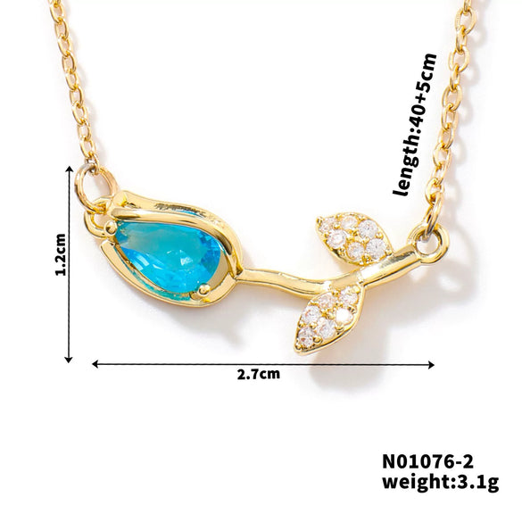 Wholesale Women's Copper Inlaid Zircon Tulip Pendant O Shaped Chain Accessories With Electroplating Design