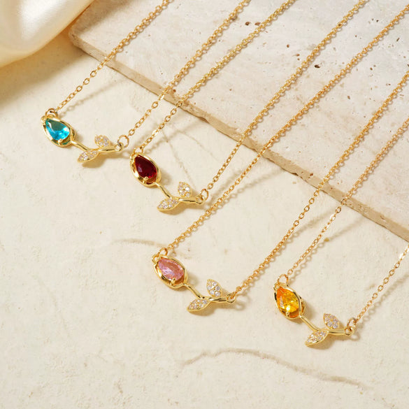 Wholesale Women's Copper Inlaid Zircon Tulip Pendant O Shaped Chain Accessories With Electroplating Design