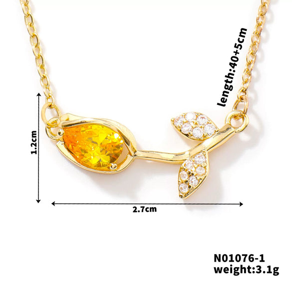Wholesale Women's Copper Inlaid Zircon Tulip Pendant O Shaped Chain Accessories With Electroplating Design
