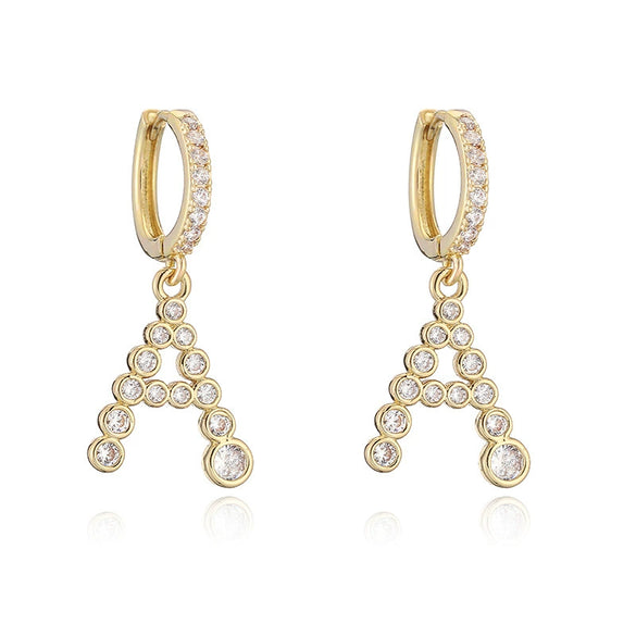 Wholesale Women's Copper Inlaid Zirconium Geometric Letter Earrings