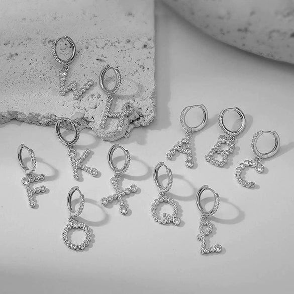 Wholesale Women's Copper Inlaid Zirconium Geometric Letter Earrings