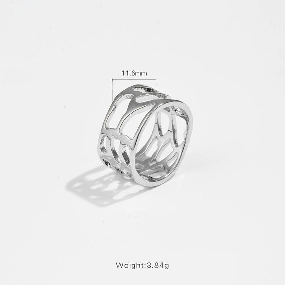 Wholesale Women's Copper Jewelry Light Luxury Style Irregular Hollow Ring With Electroplating