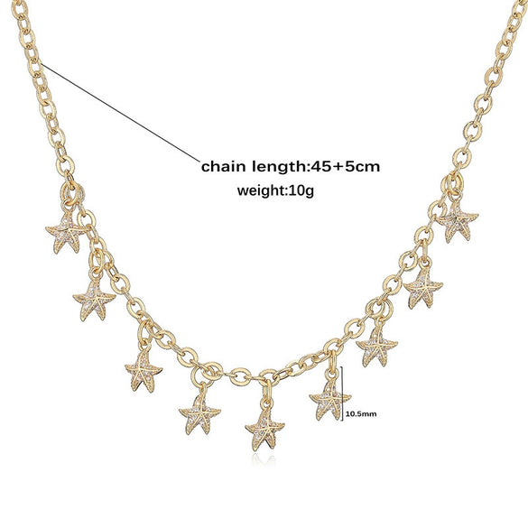 Wholesale Women's Copper Jewelry Set With Zirconium Studded Fivepointed Star Earrings And Necklace