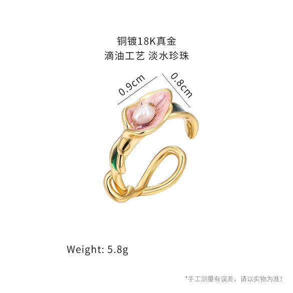 Wholesale Women's Copper 18K Gold Plated Flower Ring Retro Romantic Style