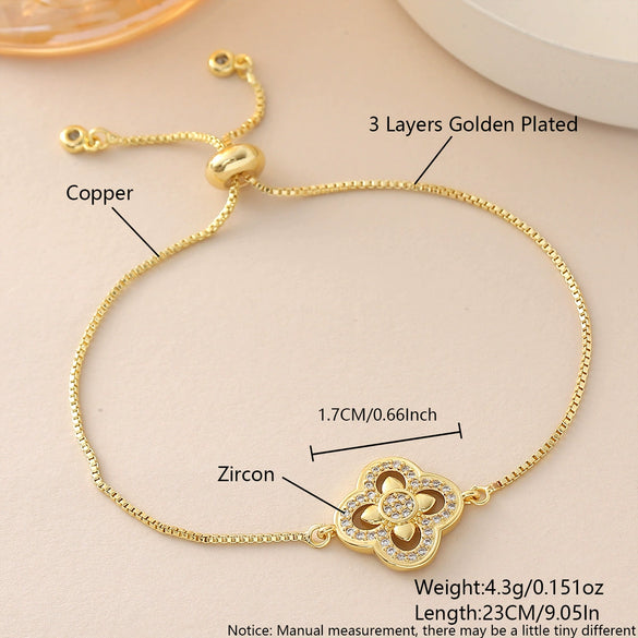 Wholesale Women's Copper 18K Gold Plated Fourleaf Clover Pendant Necklace And Bracelet Set With Ochain