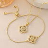 Wholesale Women's Copper 18K Gold Plated Fourleaf Clover Pendant Necklace And Bracelet Set With Ochain