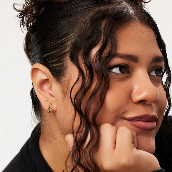 Wholesale Women's Copper 14K Gold Plated Geometric Cross Earrings Jewelry