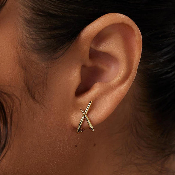 Wholesale Women's Copper 14K Gold Plated Geometric Cross Earrings Jewelry