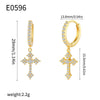 Wholesale Women's Copper 14K Gold Plated Geometric Cross Inlaid Zircon Earrings