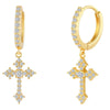 Wholesale Women's Copper 14K Gold Plated Geometric Cross Inlaid Zircon Earrings