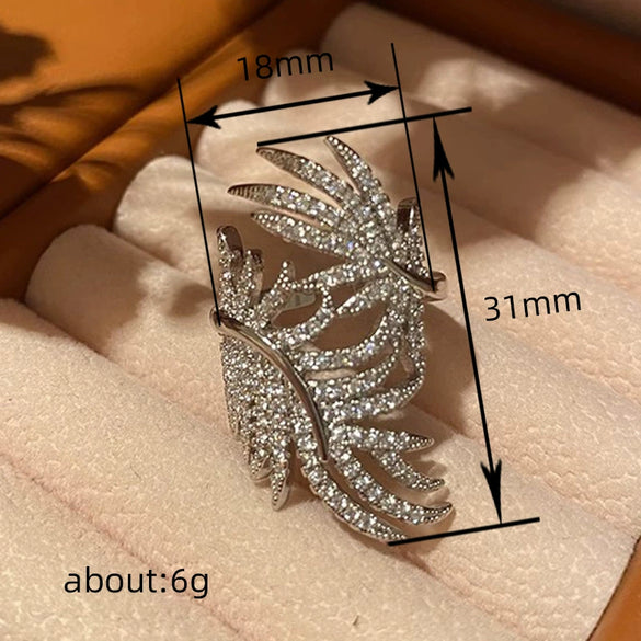 Wholesale Women's Copper Leaf Banana Leaf Ring Inlaid With Zirconia Fashion Jewelry