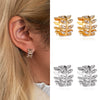 Wholesale Women's Copper Leaf Earrings With Diamond Encrustation And Electroplating Treatment Plant Flower Style